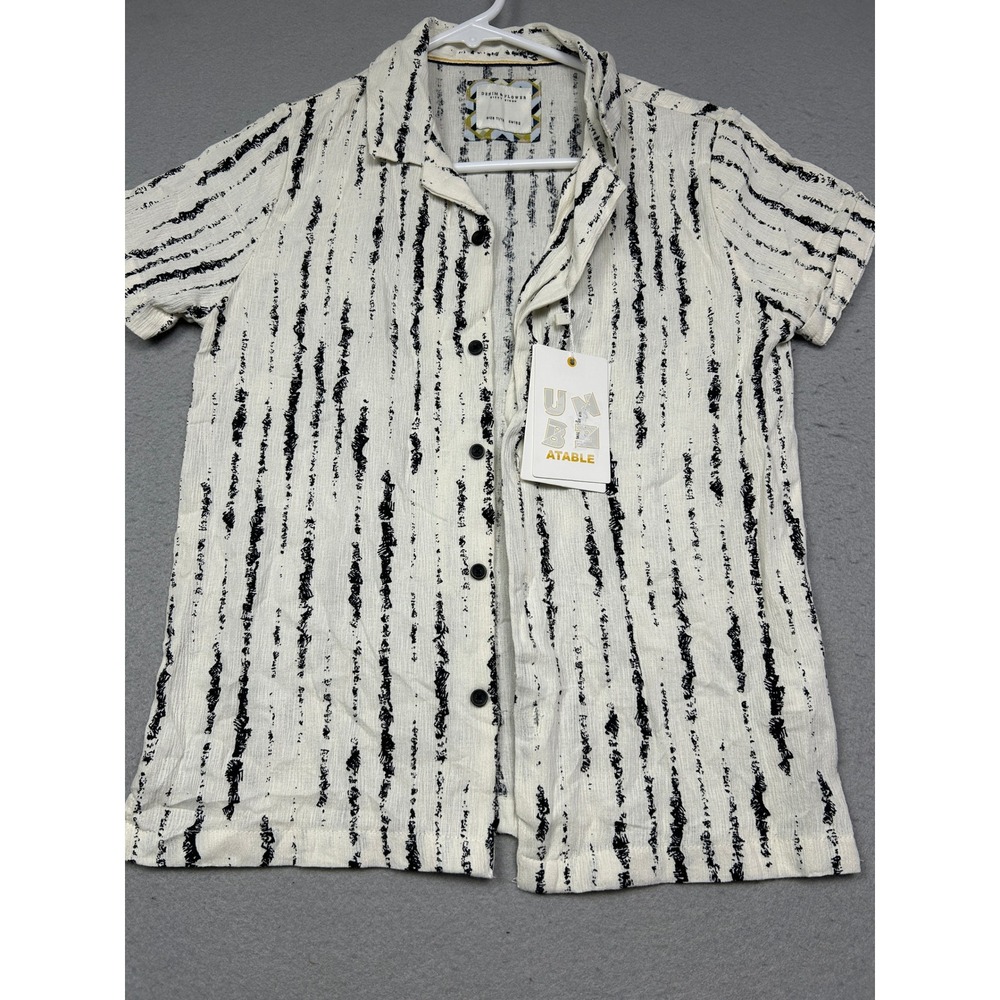 Denim & Flower Shirt 100% Cotton White Black Stripe 11-12 CM152 Boys
